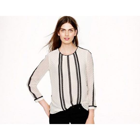 J. Crew Tops - J.crew lace trim swiss dot long sleeve blouse size 8 #06687